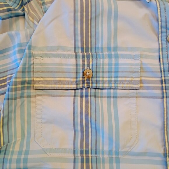 New Women's Eddie Bauer Adventure Blue Plaid Short Sleeve Shirt Size Large UPF - Picture 4 of 9